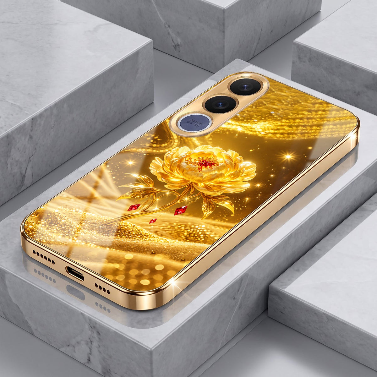 Vivo V70 FE 5G Golden Rose Elegance Gold Electroplated Glass Phone Back Case