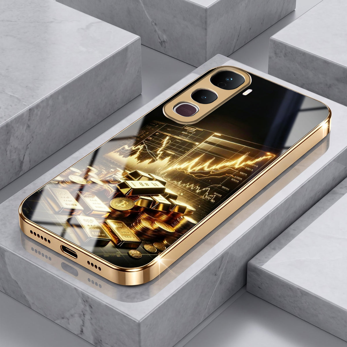 Vivo Y400 Pro 5G Luxury Wealth Trader Gold Electroplated Glass Phone Back Case