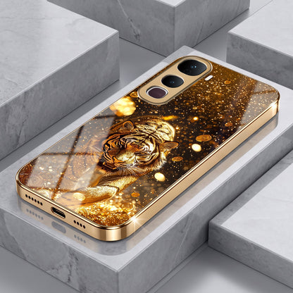 Vivo Y400 Pro 5G Luxury Tiger Gold Electroplated Glass Phone Back Case
