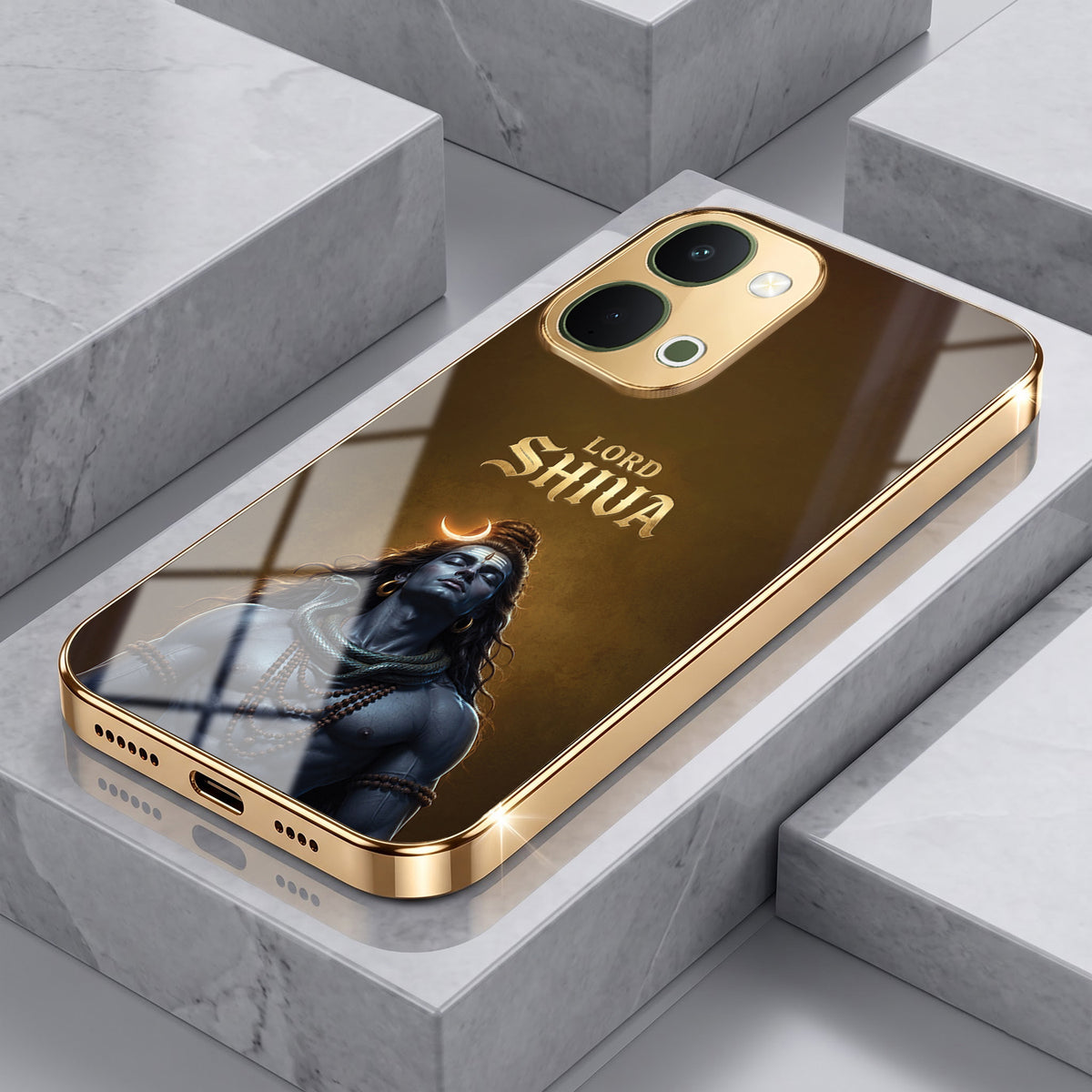 Vivo T5x 5G Lord Shiva Gold Electroplated Glass Phone Back Case