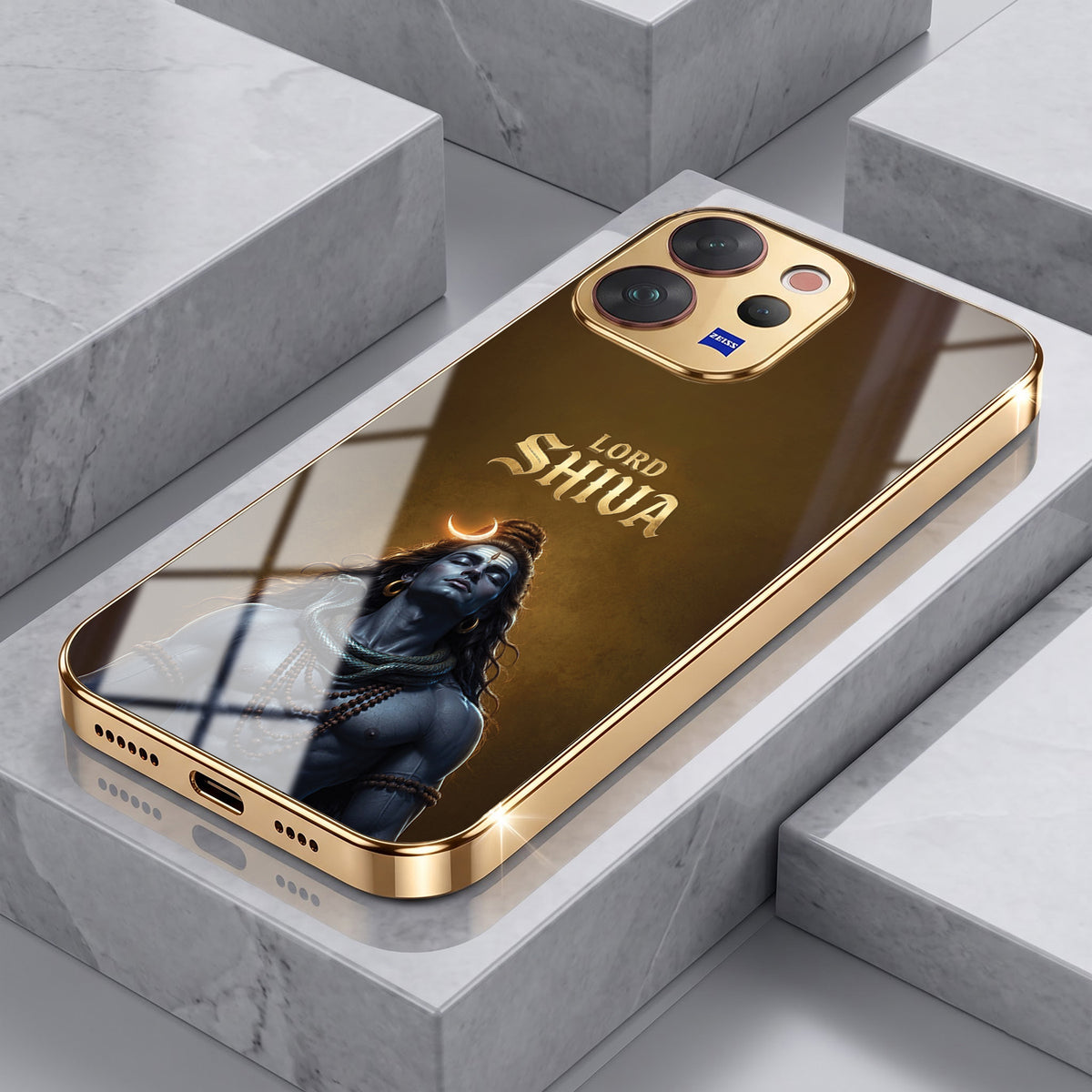 Vivo V70 5G Lord Shiva Gold Electroplated Glass Phone Back Case