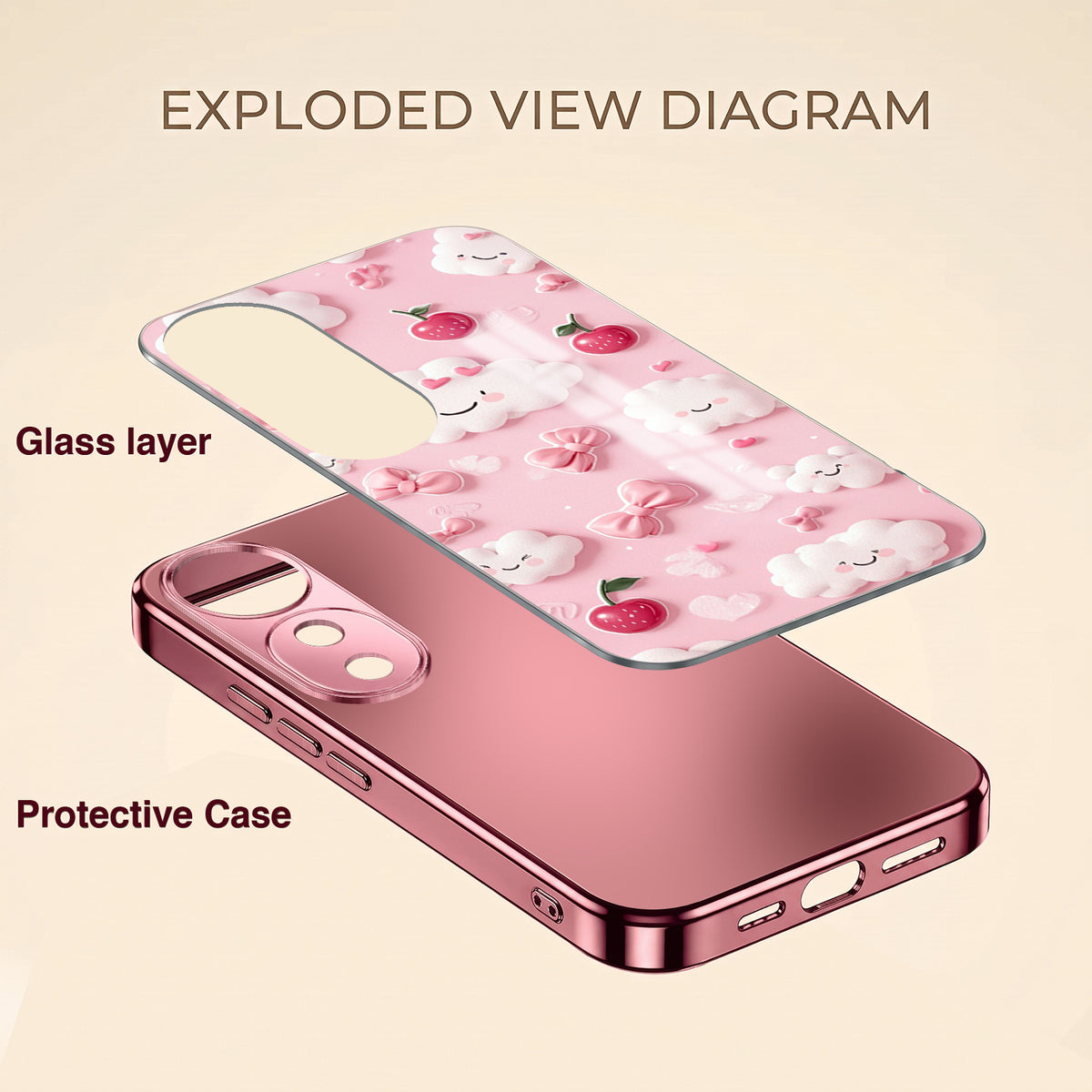 Vivo V40 Pro 5G Luxury 3D Clouds Pink Electroplated Glass Phone Back Case