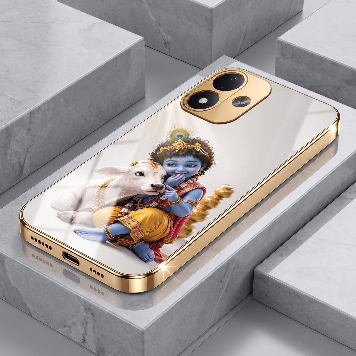 Redmi Note 17 5G Bal Krishna Blessings Gold Electroplated Glass Phone Back Case