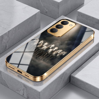Redmi 15 5G Running Horses Gold Electroplated Glass Phone Back Case