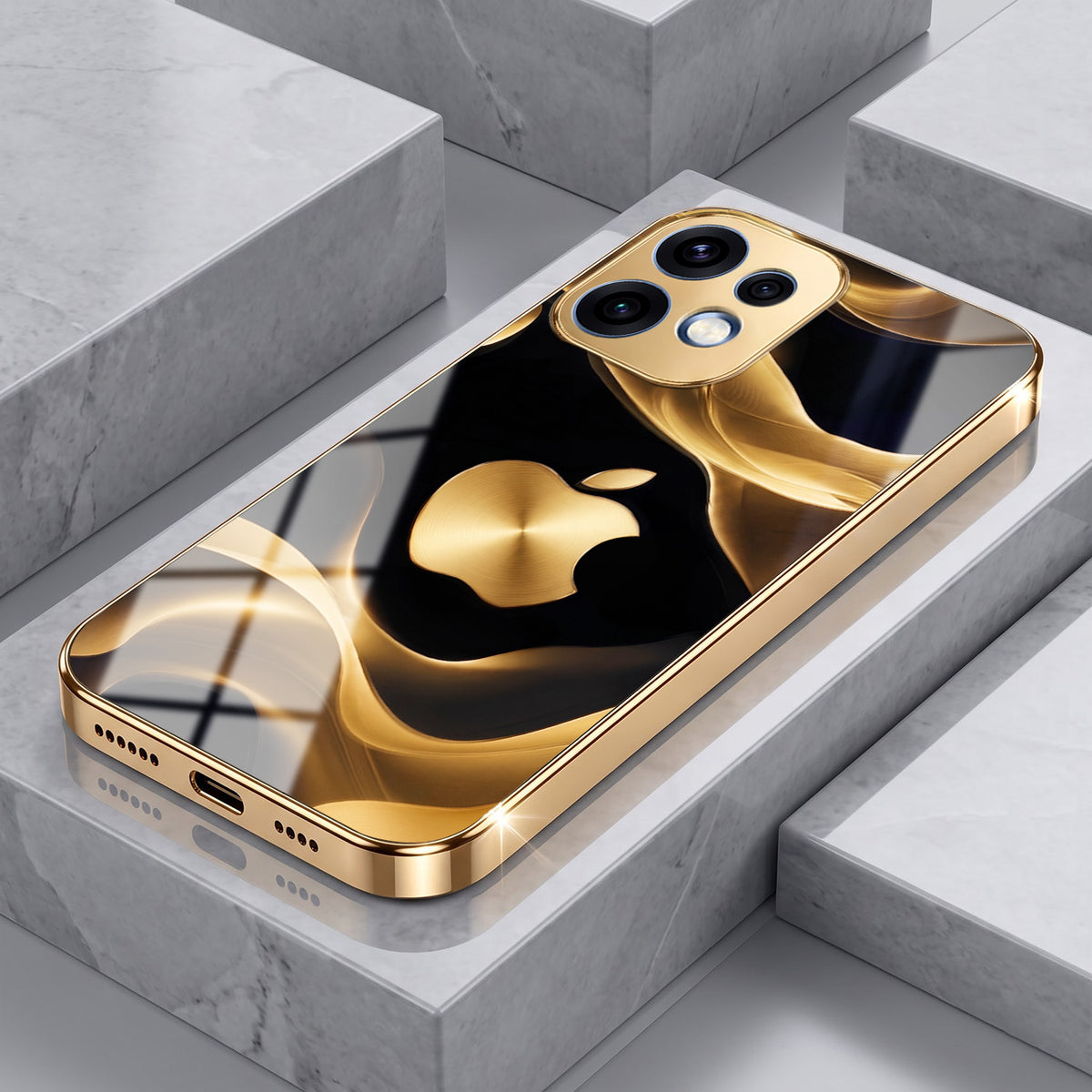 Oppo Reno 16 5G Luxury Wave Gold Electroplated Glass Phone Back Case