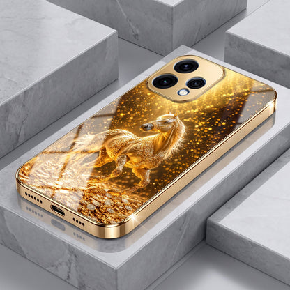 Oppo Reno 15 5G Golden Horse Sparkle Gold Electroplated Glass Phone Back Case