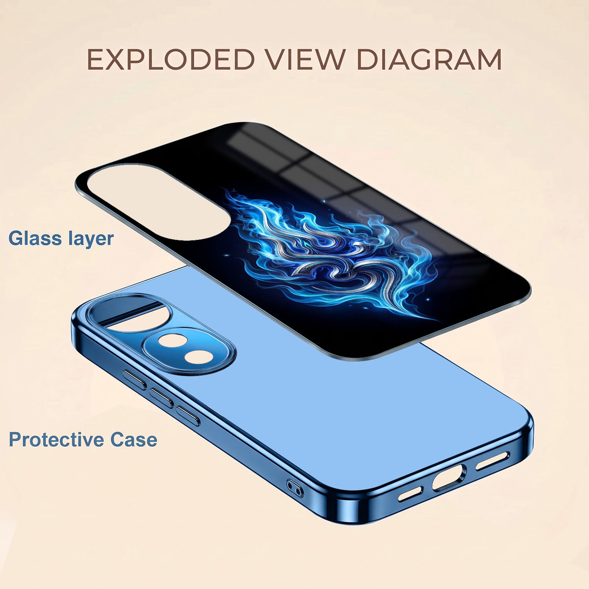 Vivo V40 Pro 5G Blue Flame OM Blue Electroplated Glass Phone Back Case