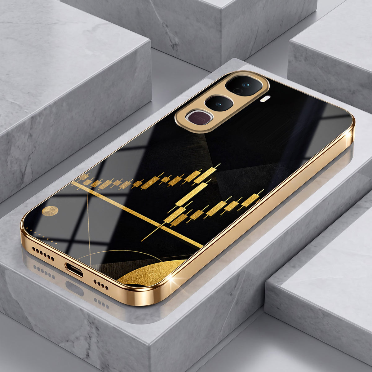 Vivo Y400 Pro 5G Trading Candles Gold Electroplated Glass Phone Back Case