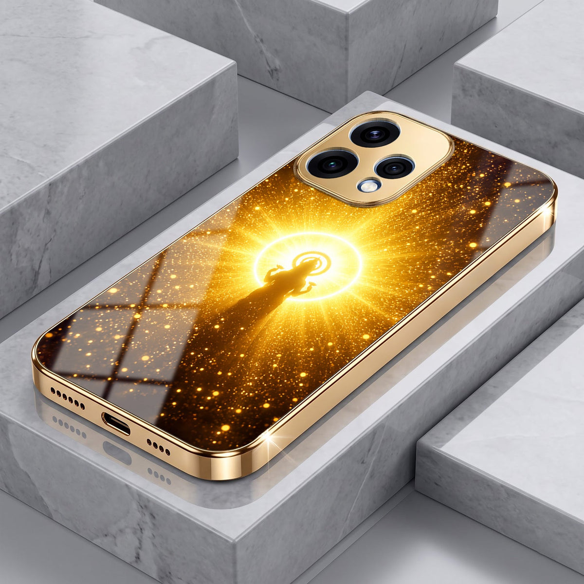 Oppo Reno 15 5G Lakshmi Sacred Gold Electroplated Glass Phone Back Case