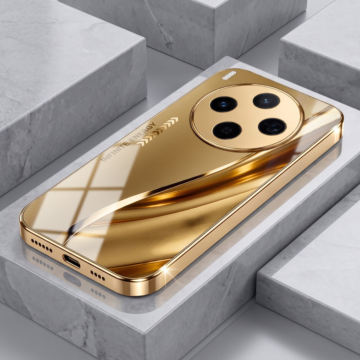 Vivo X300 5G Luxury Infinity Energy Gold Electroplated Glass Phone Case