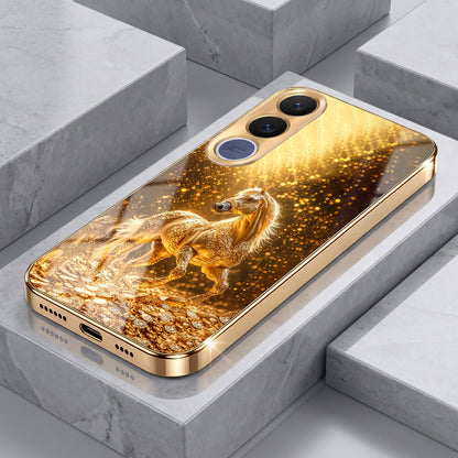 Vivo V70 FE 5G Golden Horse Sparkle Gold Electroplated Glass Phone Back Case