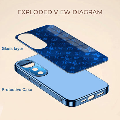 Vivo V40 Pro 5G Luxury Monogram Blue Electroplated Glass Phone Back Case