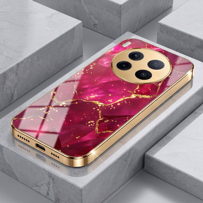 Vivo X300 Pro 5G Luxury Crimson Marble Gold Electroplated Glass Phone Back Case