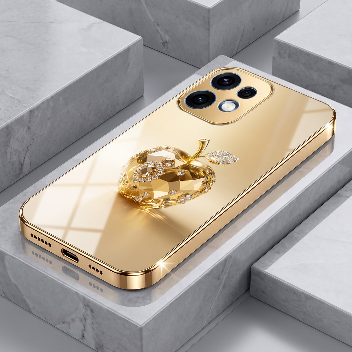 Oppo Reno 16 5G Golden Apple Gold Electroplated Glass Phone Back Case