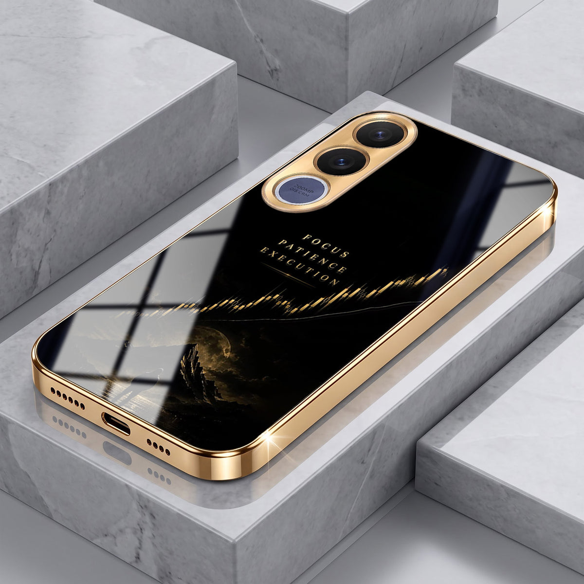 Vivo V70 FE 5G Focus Gold Electroplated Glass Phone Back Case