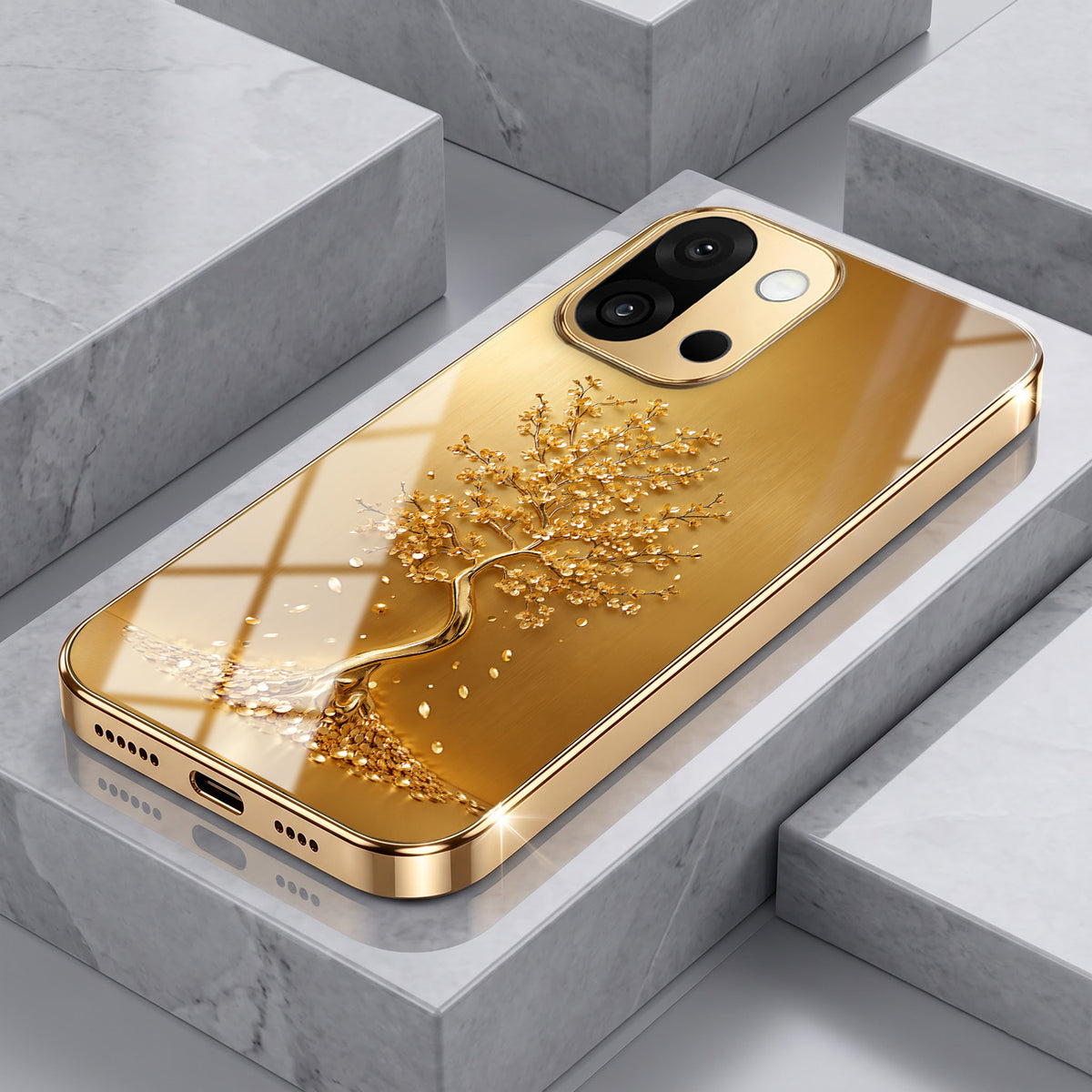 OnePlus 13s 5G Golden Tree Gold Electroplated Glass Phone Back Case