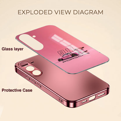 Samsung Galaxy A36 5G Luxury Porsche 911 Pink Electroplated Glass Phone Back Case