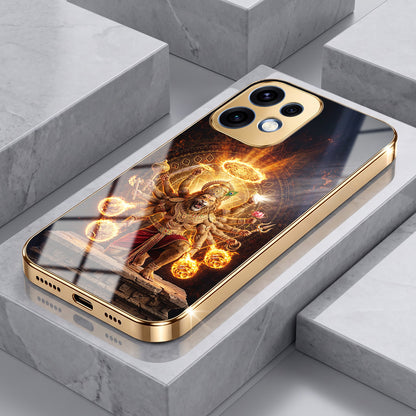 Oppo Reno 16 5G Lord Narasimha Gold Electroplated Glass Phone Back Case