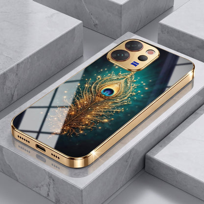 Vivo V70 5G Golden Peacock Feather Gold Electroplated Glass Phone Back Case