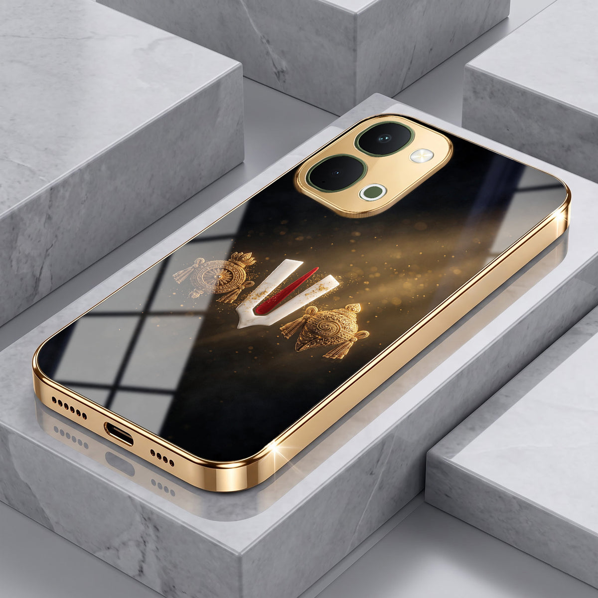 Vivo T5x 5G Royal Heritage Edition Gold Electroplated Glass Phone Back Case