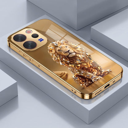 Vivo V70 5G Luxury Lion Gold Electroplated Glass Phone Back Case