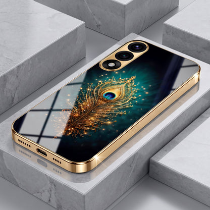 Oneplus Nord 5 5G Golden Peacock Feather Gold Electroplated Glass Phone Back Case