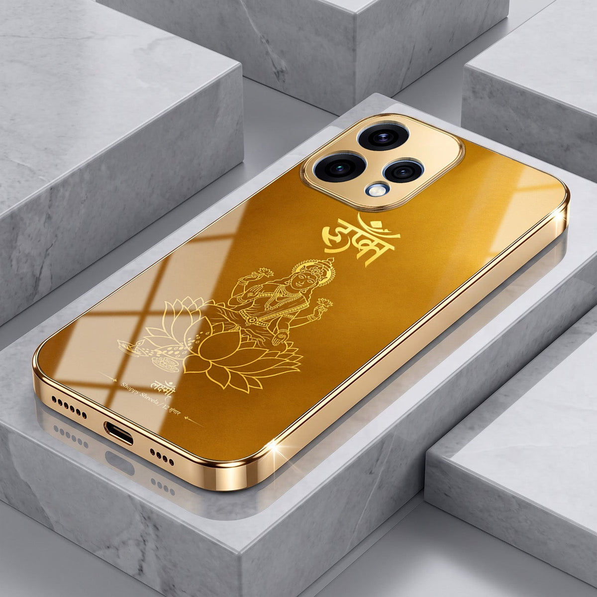 Oppo Reno 15 5G Shree Lakshmi Divine Gold Electroplated Glass Phone Back Case