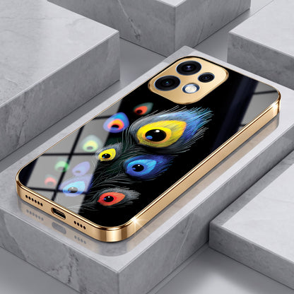 Oppo Reno 16 5G Multi-Feather Peacock Gold Electroplated Glass Phone Back Case