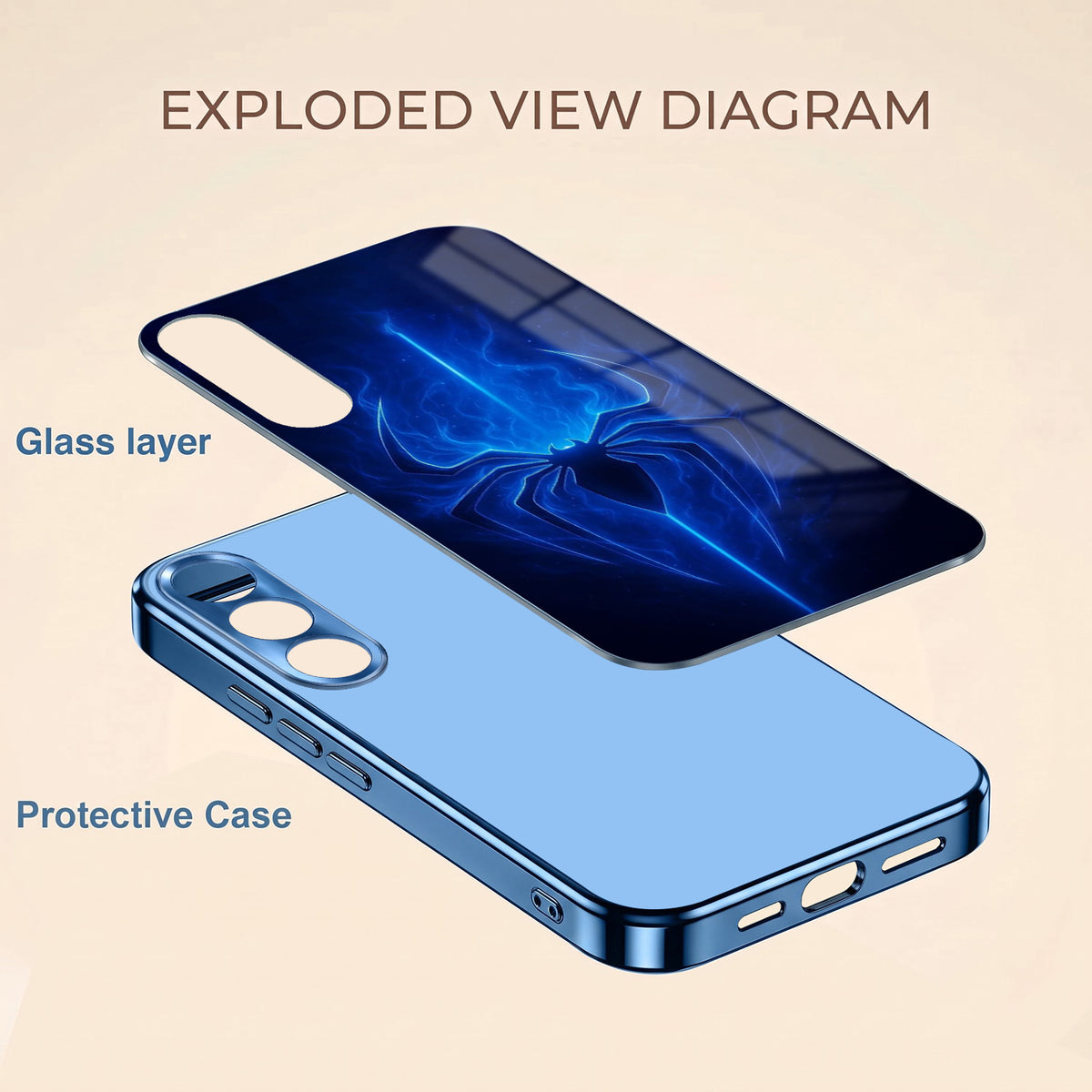 Vivo V70 FE 5G Neon Spider Blue Electroplated Glass Phone Back Case