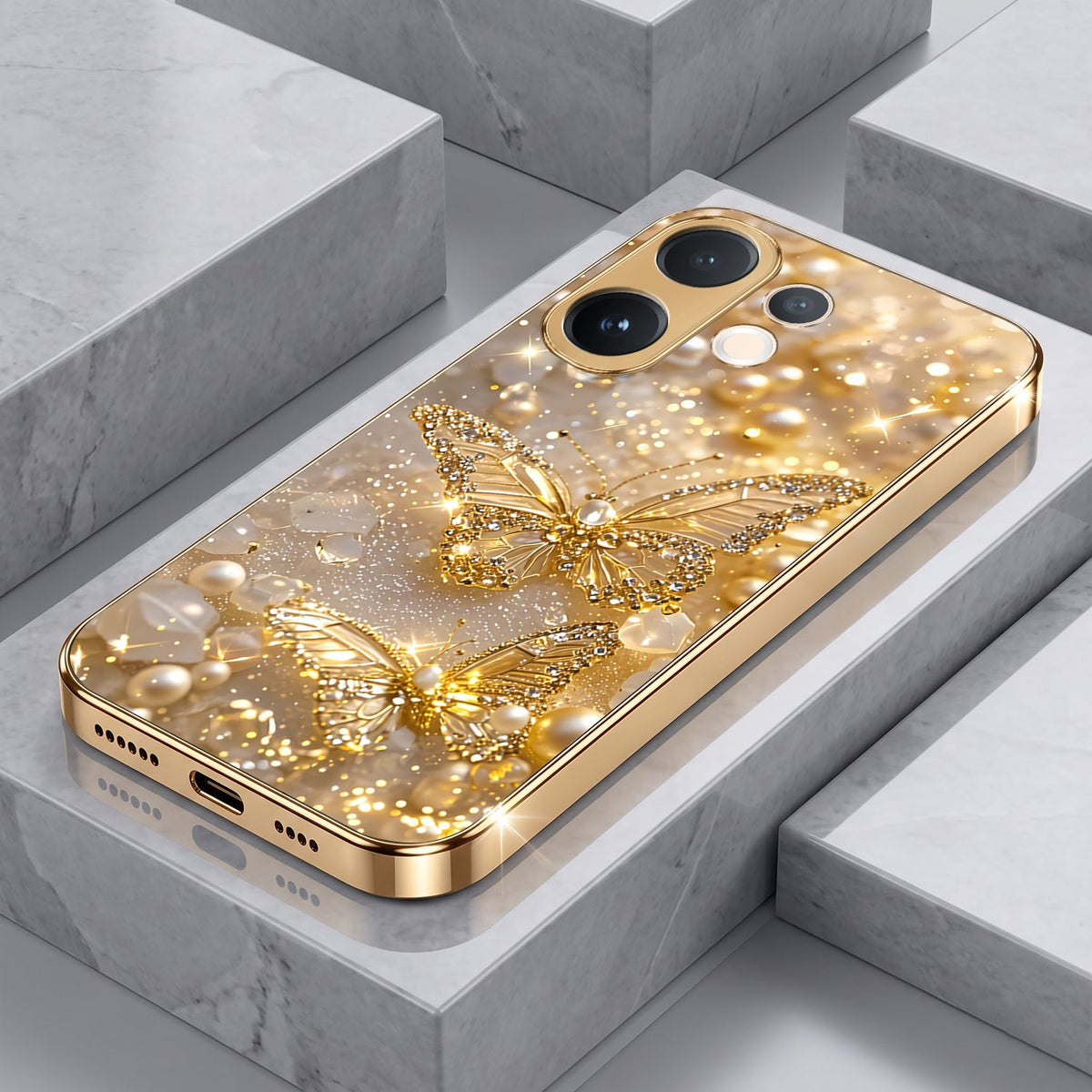 Vivo V60 5G Golden Butterfly Gold Electroplated Glass Phone Back Case