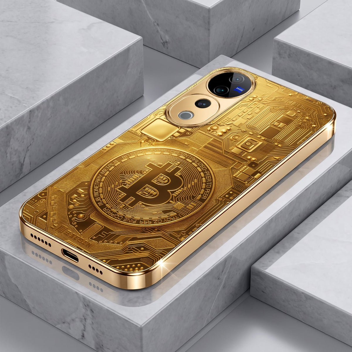 Vivo V40 Pro 5G Bitcoin Gold Electroplated Glass Phone Back Case