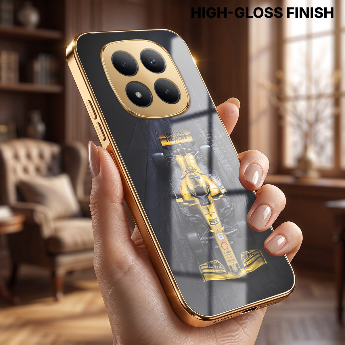 Redmi Note 15 Pro Plus 5G F1 Racing Car Gold Electroplated Glass Phone Back Case