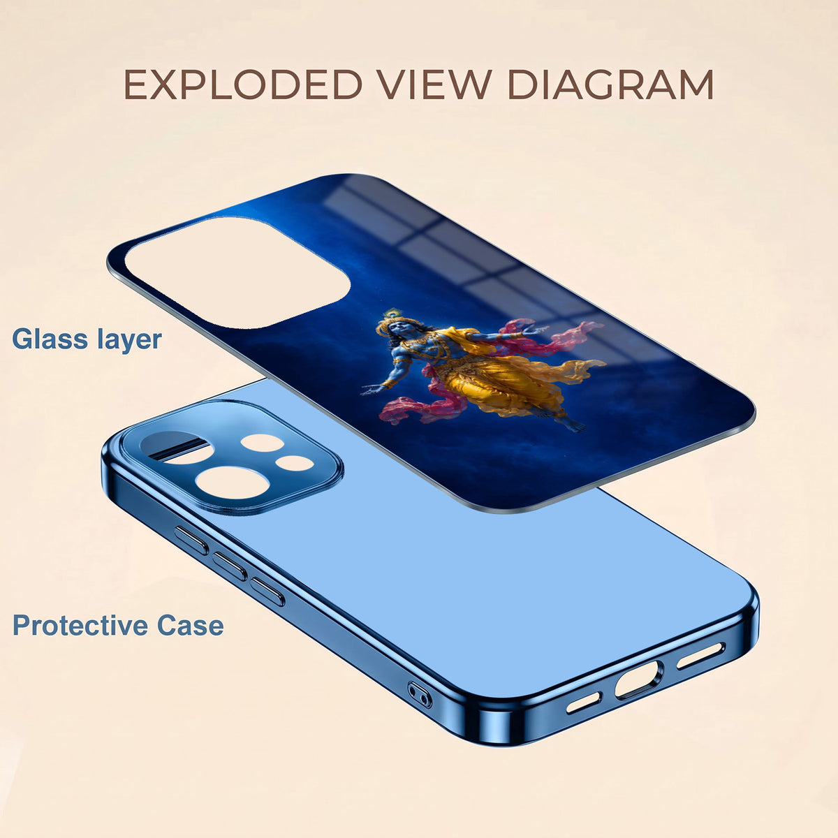 Oppo Reno 15 5G Lord Krishna Blue Electroplated Glass Phone Back Case
