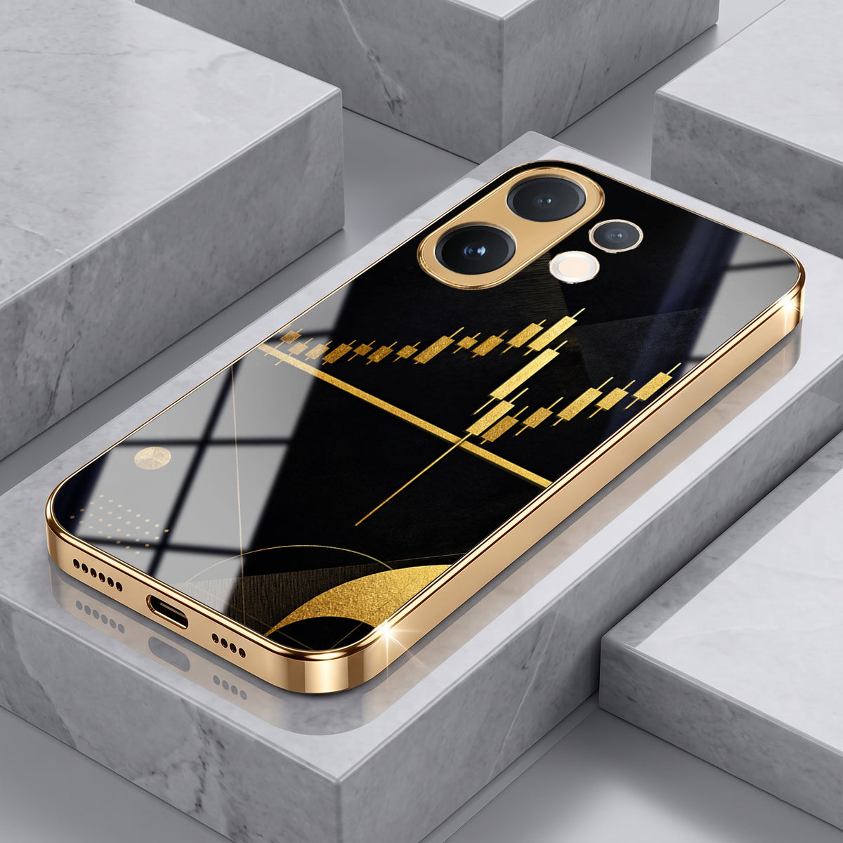 Vivo V60 5G Trading Candles Gold Electroplated Glass Phone Back Case