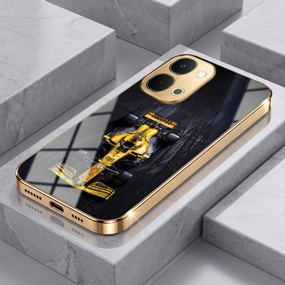Vivo T5x 5G F1 Racing Car Gold Electroplated Glass Phone Back Case