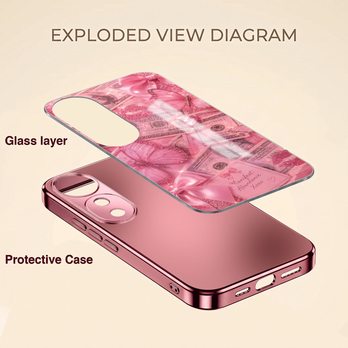 Vivo V40 Pro 5G Luxury Dollar Butterfly Pink Electroplated Glass Phone Back Case