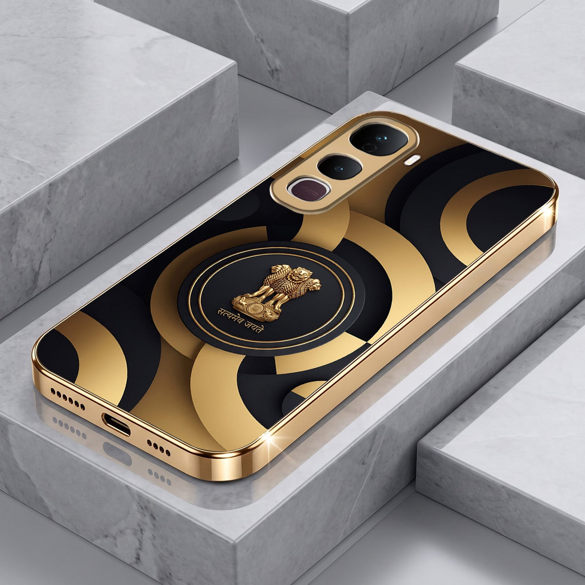 Vivo Y400 Pro 5G Royal Emblem Gold Electroplated Glass Phone Back Case