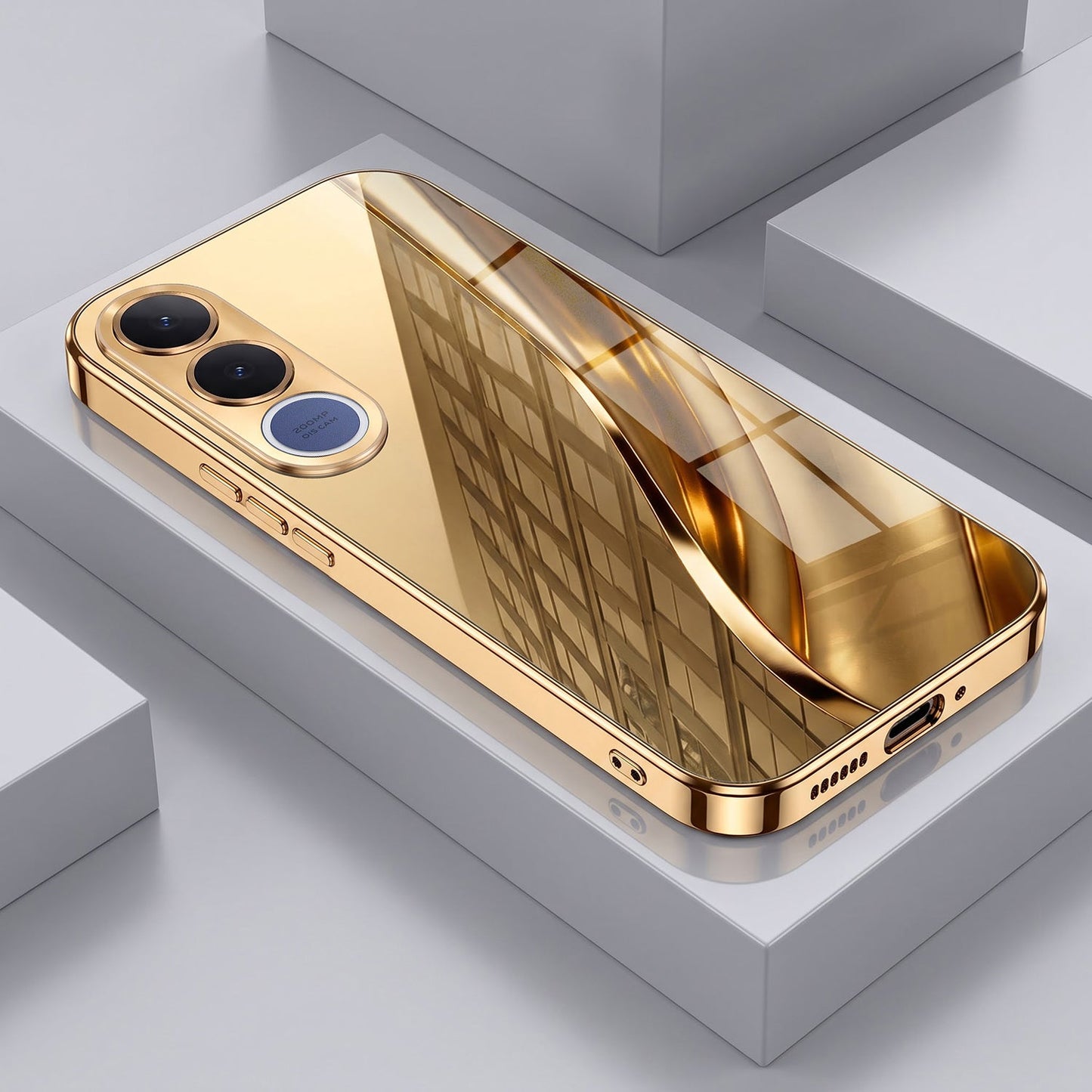 Vivo V70 FE 5G Luxury Infinity Energy Gold Electroplated Glass Phone Case