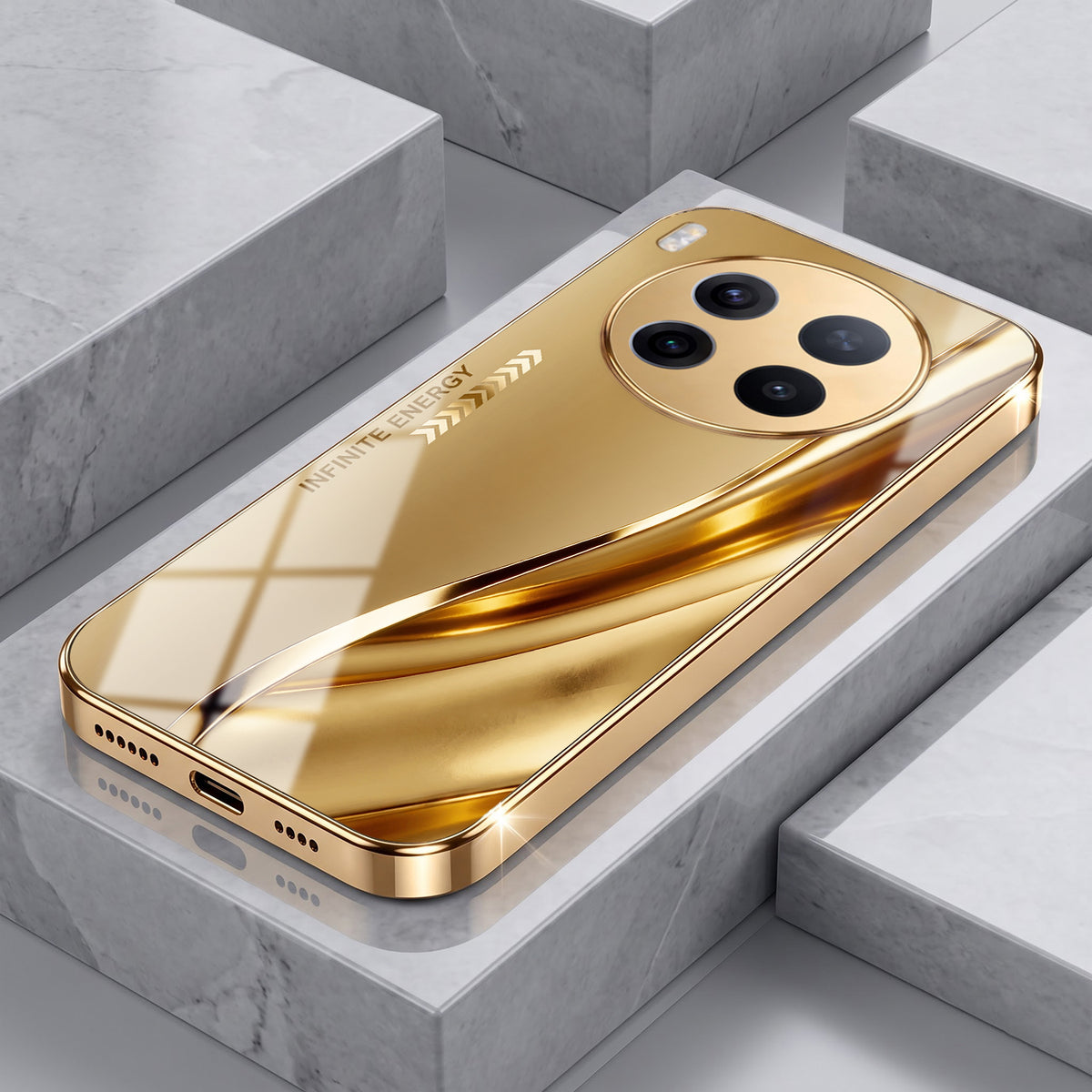 Vivo X300 Pro 5G Luxury Infinity Energy Gold Electroplated Glass Phone Case