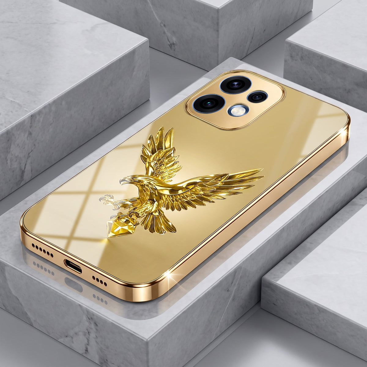 Oppo Reno 16 5G Golden Eagle Gold Electroplated Glass Phone Back Case