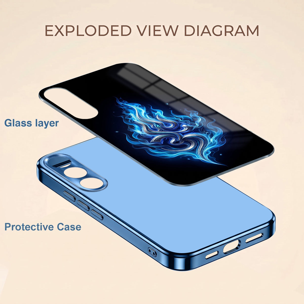 Vivo V70 FE 5G Blue Flame OM Blue Electroplated Glass Phone Back Case