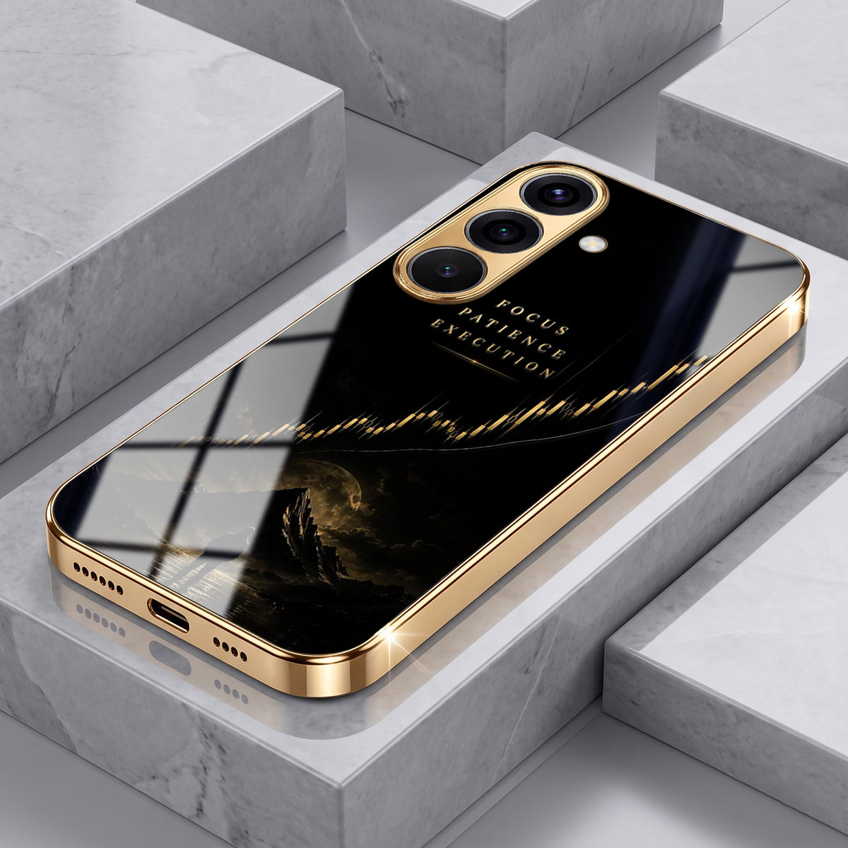 Samsung Galaxy A56 5G Trading Candles Gold Electroplated Glass Phone Back Case