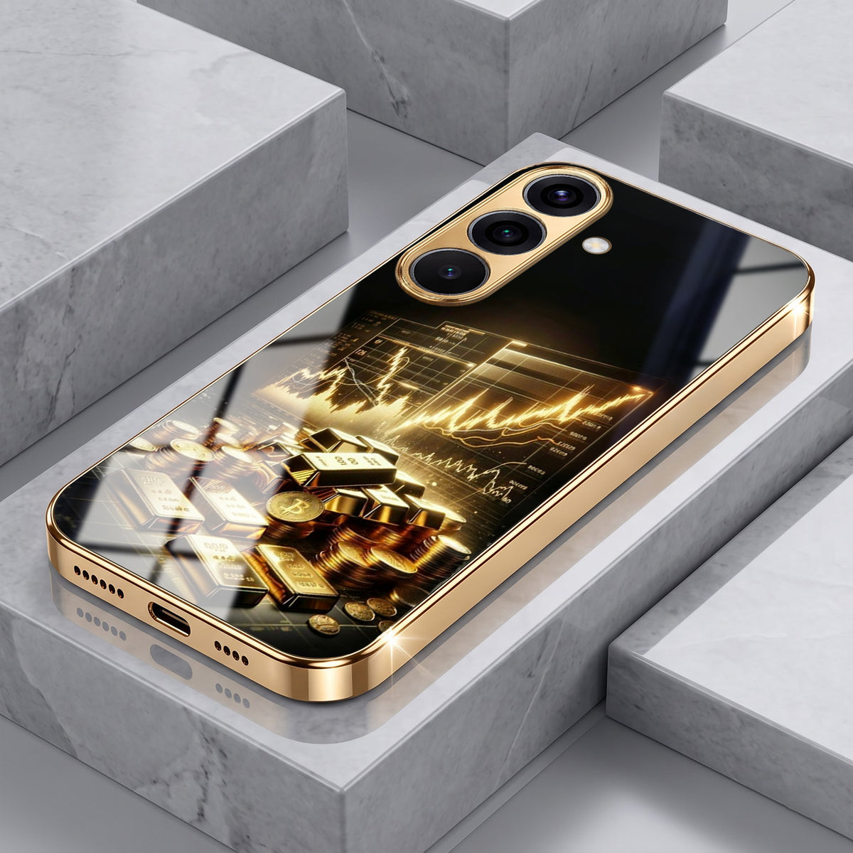Samsung Galaxy A36 5G Luxury Wealth Trader Gold Electroplated Glass Phone Back Case