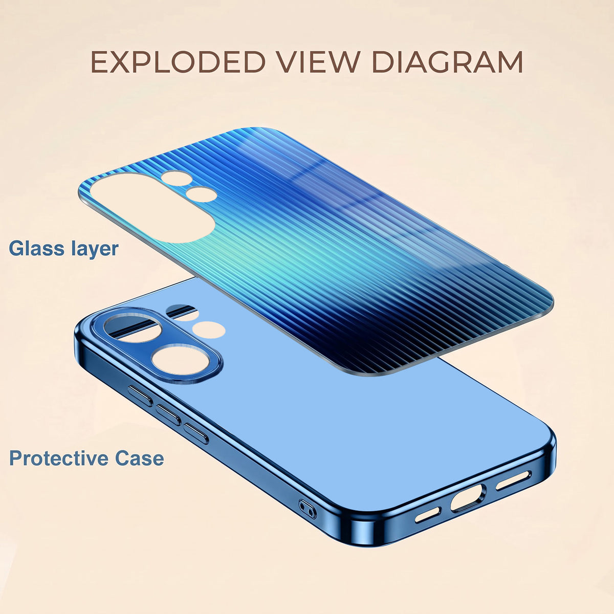 Vivo V60 5G Aureon X1 Blue Electroplated Glass Phone Back Case
