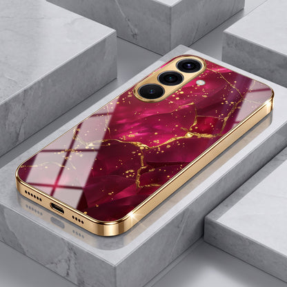 Samsung Galaxy A36 5G Luxury Crimson Marble Gold Electroplated Glass Phone Back Case