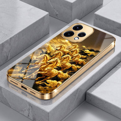 Oppo Reno 15 5G Celestial Seven Horses Gold Electroplated Glass Phone Back Case