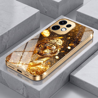 Oppo Reno 16 5G Luxury Tiger Gold Electroplated Glass Phone Back Case