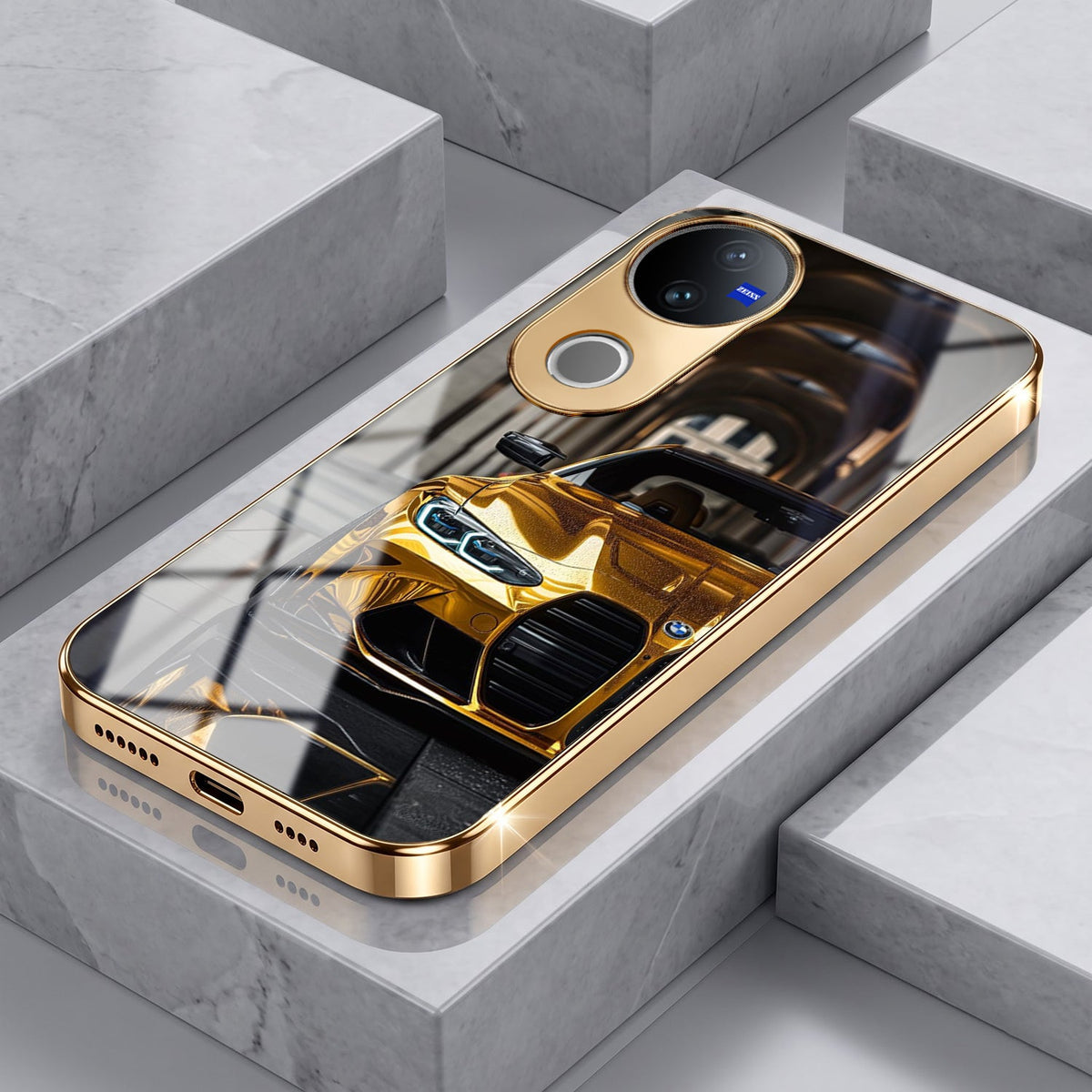 Vivo V50 5G Golden BMW Gold Electroplated Glass Phone Back Case