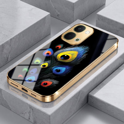 Vivo T5x 5G Premium Peacock Feather Gold Electroplated Glass Phone Back Case