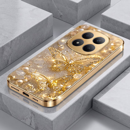 Redmi Note 15 Pro+ 5G Golden Butterfly Gold Electroplated Glass Phone Back Case
